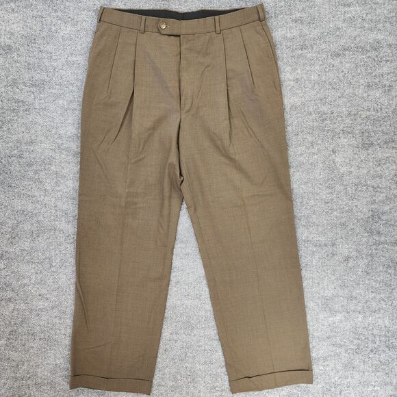 Brooks Brothers Pants Mens 36R (35x30) Brown 100% Wool Pleated Brooksease Casual - Picture 1 of 16